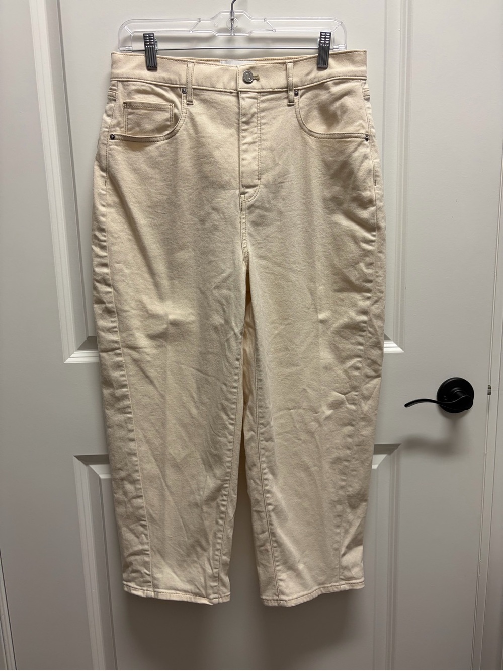 White House Black Market Cream High-Rise Barrel Jeans